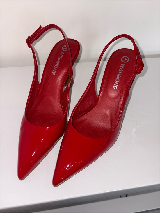 Wishbone Shoes - Wishbone Red Patent Slingback Pointed-Toe Heels